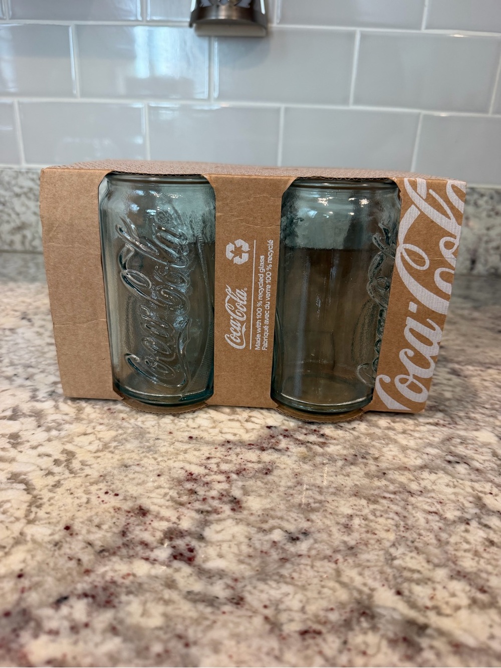 Coca Cola Embossed Recycled Glass Tumblers in Aqua Green - Set of 4